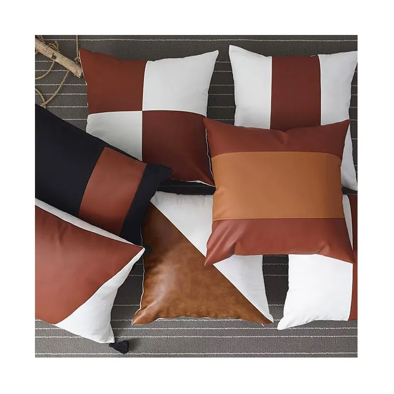 Buti Amazon Hot Set Boho Home Decorative Sofa cushion cover Black And White Faux Leather pillowcase