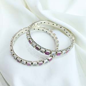 Aasma 925 Silver Bangle with <b>Ruby</b> & Zircon Semiprecious Stone Crystal <b>Bracelet</b> Single Piece - Product Image 3