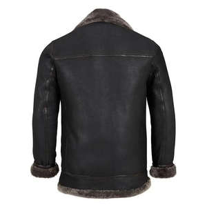 Blouson Bomber Homme en Cuir Véritable et Peau de Mouton, Col Montant, Logo Frontal, Chaud pour l'Hiver, Vêtement d'extérieur Personnalisé en Gros - Product Image 3