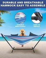 Hamac double pour 2 personnes avec barre en bois et support en acier robuste, portable, résistant, adapté pour l'intérieur, la cour, le camping, l'extérieur