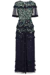 Robe de soirée longue élégante à sequins et perles, sans manches, forme trompette/sirène, motif floral - Product Image 4