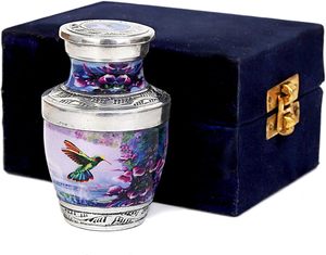 Hummingbird Style Brass Cremation Urn for Ashes Customized Logo Small Silver Urns with Velvet <b>Box</b> Wholesale Funeral Supplies - Product Image 2