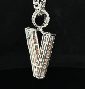 14k two-tone rose and white gold & diamond V <b>Initial</b> Pendant Moissanite Diamond Hip Hop Jewelry Iced Out <b>Necklace</b> Birthday Gift - Product Image 3