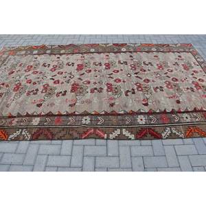 Authentique tapis turc vintage écologique marron rouge classique grande surface 6.3x11ft Patchwork Design laine Latex salle à manger - Product Image 3