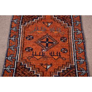 Vintage <b>Runner</b> <b>Rug</b> 2.6x9.8 ft, Orange Blue Animal Print <b>Rug</b> Wool - Product Image 3