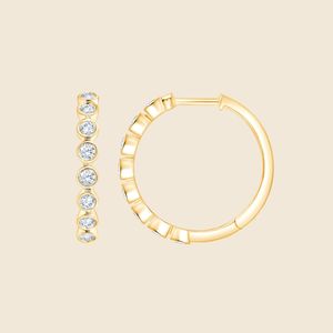 Boucles d'oreilles Grand Bezel Grand Creole avec diamants ronds cultivés en laboratoire 0,53 carat F-VS en or massif 14 carats, produit authentique - Product Image 1