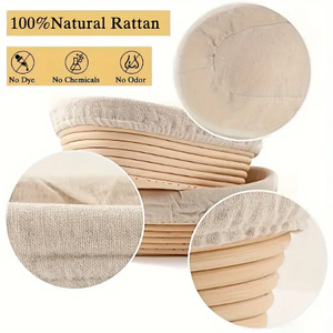 Kit d'outils de boulangerie et de pâtisserie écologique 1 pièce : Paniers de fermentation artisanale en rotin pour levain avec doublure, pour la levée du levain - Product Image 3