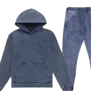 Blue <b>Grey</b> Acid Washed Hoodie Tracksuit <b>Men</b> Vintage Fleece Pullover <b>Sweatshirt</b> Jogger Pants Set Casual Streetwear Winter Outfit - Product Image 5