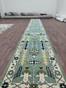 Green Tribal Wool <b>Runner</b> Rug, Handwoven Long Hallway <b>Runner</b>, Vintage Folk Pattern <b>Carpet</b>, Boho Scandinavian Style Rug - Product Image 5