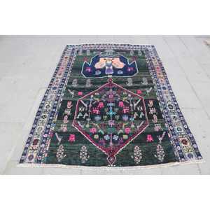 Tapis vintage, tapis turc 4,9x6,8 pieds, tapis oriental en laine verte - Product Image 1