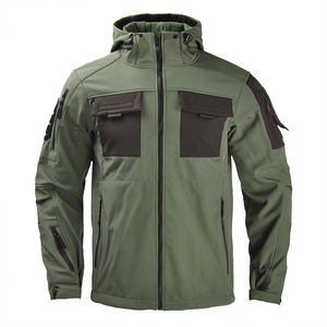 <b>Men's</b> New Style High Quality Softshell Outdoor <b>Jacket</b> Skin Polyester <b>Camo</b> with Stand Collar and Removable Hood for Hunting - Product Image 4