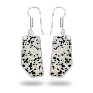 Pendientes de Jaspe Dálmata Natural con Engaste de Latón Plateado, Estilo Boda, Idea de Regalo Moderna para Mujer - Product Image 2