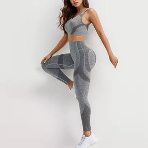 Femmes taille haute bout à bout levage Leggings Nylon impression vêtements de sport pantalons de sport sans couture Push Yoga respirant grande taille ensembles solides - Product Image 1