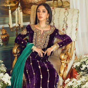 Elegant Ethnic Wedding Party Wear High Quality Pure Velvet Fully Sequence Embroidery Work Top and Palazzo With Georgette Dupatta - Product Image 1