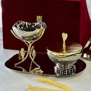 Métal en acier inoxydable plaqué or brillant avec plateau Brûleurs d'encens avec couvercle Fournitures de produits religieux de style arabe - Product Image 4
