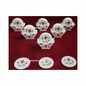 Juego de Posavasos de Mármol Blanco con Diseño de Flores Incrustadas, Acabado Fino y Atractivo, para Decoración y Regalos - Product Image 6