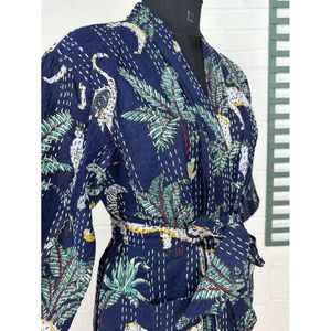 Kimono long en coton Kantha Reine pour femme, veste décontractée d'été, vert pastel, tissu tissé doux Affe Tier - Product Image 5