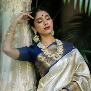 High Quality Heavy Jacquard Silk <b>Saree</b> <b>Purple</b> Sky Blue Border Golden Big Jacquard Weaving Viscose Bollywood for Party for Summer - Product Image 1