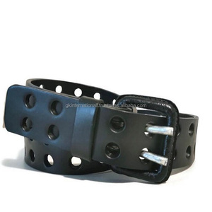 Fashionable Double Punched <b>Men's</b> Fashion Leather Casual Belt With Heavy Duty Double Pin <b>Black</b> Nickel Buckle All Sizes Available - Product Image 3