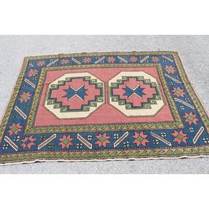 Tapis vintage 4,7x6,2 pi (143x190 cm), tapis turc bleu à motifs floraux - Product Image 3