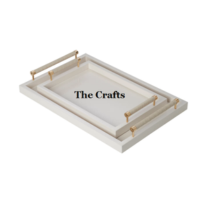 Lot de 2 plateaux de service en bois de couleur blanche au design admirable de tailles différentes pour ustensiles de cuisine - Product Image 1