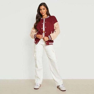 OEM vente en gros Baseball Letterman vestes vêtements pour femmes Baseball personnalisé respirant cuir laine avec bouton vestes d'université - Product Image 3
