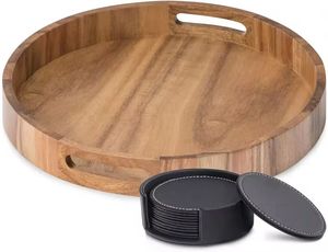 Bandeja para servir desayuno de madera de acacia hecha a mano para servicio de hotel con mango de cuerda. - Product Image 6