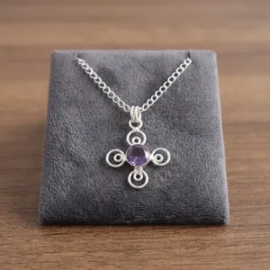 Magnifiques pendentifs en pierre précieuse Lolite Aura Angélique Violette naturelle tendance, taille ronde 10 mm, en argent sterling 925, bijoux élégants pour femmes - Product Image 1