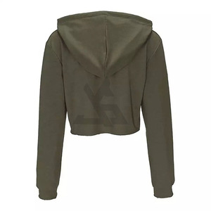 Breathable Anti-Wrinkle Winter Crop <b>Top</b> Hoodie for Women with Front Logo Drop Shoulder Ribbed Hem-Workout Wear - Product Image 2