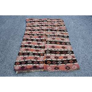 Alfombra tradicional de lana marrón y naranja, 3,9x6,6 pies, tejido plano turco, sala de estar alfombra para, técnica 3D de 9x12 para uso en pasillo - Product Image 1