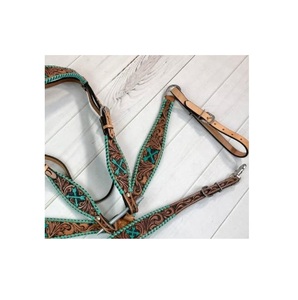 Venta caliente Beige de primera calidad de cuero de caballo Headstall & Breast collar Tack Set con diseño de herramientas florales Accesorios de equitación - Product Image 3