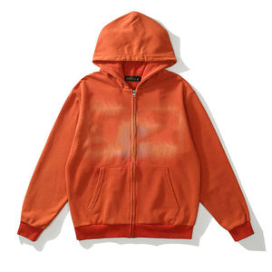 Pull à capuche en coton mélangé surdimensionné supérieur hommes lavage à l'acide et décoloration Streetwear en détresse sweats à capuche pour hommes - Product Image 1