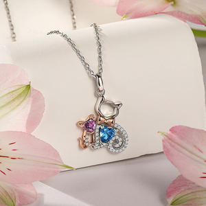 Jeulia Hug Me Gold Plated Stainless Steel <b>Cat</b> <b>Necklace</b> with 2 Custom Birthstones - Product Image 6