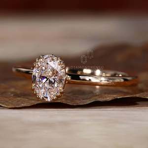 Anillo nupcial joyería hecha a mano de La India elegante conjunto de tres puntas 0,72 CT corte ovalado laboratorio cultivado diamante solitario anillo de compromiso - Product Image 1