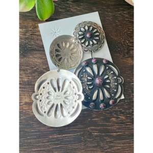 Pendientes Colgantes de Flor de Amatista, Chapados en Oro de 18K, Plata de Ley, con Concho - Product Image 5
