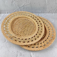 Assiettes de présentation bohèmes en rotin, écologiques, peintes à la main, décoratives, plusieurs couleurs, pour la décoration de table