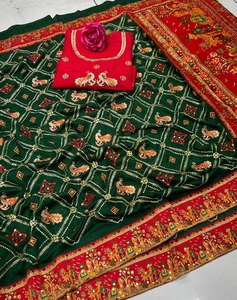 Fantasma seda gasa Sari bordado Jacquard diamante trabajo pesado encaje impresión Digital para todas las ocasiones étnico Bandana - Product Image 3