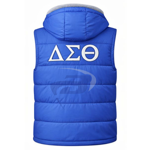 Gilet matelassé Delta Sigma Theta Sorority avec broderie personnalisée de lettres grecques, bleu royal, à capuche, tricoté, imperméable et coupe-vent pour homme - Product Image 3