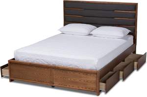 Baxton Studio Stylish Queen <b>Platform</b> <b>Bed</b> in Dark Grey/Walnut Solid Wood Traditional Design - Product Image 4