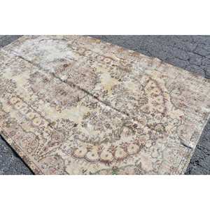 Tapis turc Vintage Beige Marron 5.9x10ft fait à la main en soie de bambou pour salon chambre ou couloir modèle de table d'appoint rectangulaire - Product Image 4