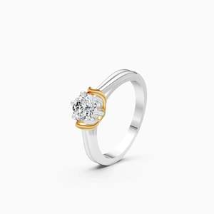 Anillo clásico redondo de dos tonos con diamante cultivado en laboratorio de 0.57 quilates en oro amarillo, blanco y rosa de 9 quilates - Product Image 3