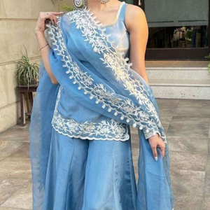 Costume Sharara de style pakistanais avec broderie lourde et travail de pierre Costume Gharara de créateur pakistanais avec robe Dupatta - Product Image 6