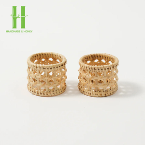 Support de ronds de serviette durables écologiques de style bohème en bambou tissé naturel de haute qualité pour la décoration de fête de mariage faite - Product Image 2