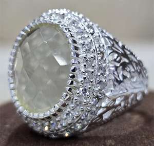 แหวนเงินแท้925รูปวงรีสำหรับดีไซน์เนอร์ทำมือแหวนพลอยอเมทิสต์สีเขียวตัดสวยงาม - Product Image 1