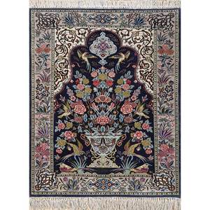 Tapis en laine noué à la main Gulmarg bleu, motif floral abstrait rectangulaire, design patchwork pour la maison, adolescents Pae-4477 - Product Image 1