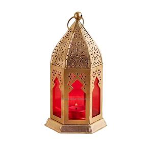 Tendance 2025 Fer Doré Bougie Marocaine Lanterne Avec Verre Coloré pour Ramadan Éclairage Décoration Lanterne De Sol - Product Image 1