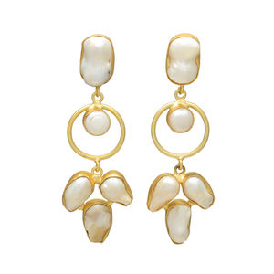 Pendientes de Perlas de Agua Dulce Naturales Blancas Ostra, Estilo Cristiano Vintage, Chapados en Oro de 24K, Hechos a Mano, para Mujer, para Boda - Product Image 1