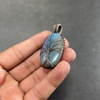 Collier pendentif unique en labradorite de Madagascar, représentant l'arbre de vie, en fil de cuivre, pour les amoureux de la nature, toutes tailles disponibles