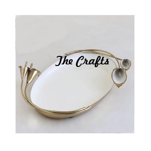 Plateau de service de vaisselle en métal de couleur blanc et or Plateau à thé de collations aux fruits personnalisé OEM pour les meilleures ventes - Product Image 5