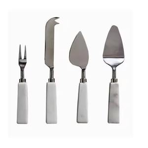 Juego de Cuchillos para Queso de Acero Inoxidable, Hoja Pulida Plateada, Diseño Bonito, Mango Cuadrado de Mármol Blanco, Juego de Utensilios para Queso - Product Image 1